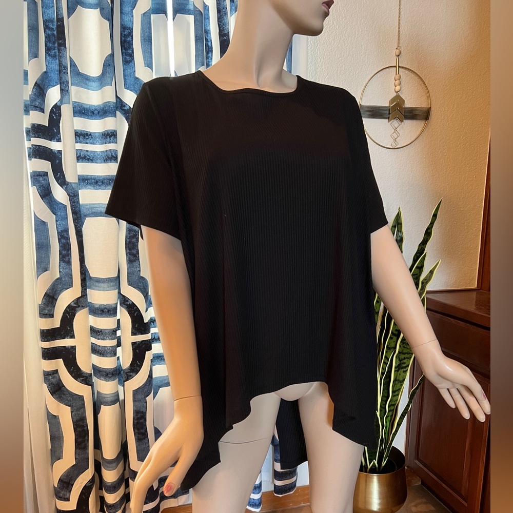 Shein Black Ribbed Shirt Butterfly Split Back with Bows Size 1X